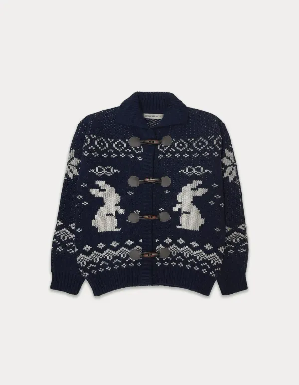 Rabbit Wool Cowichan Cardigan - Navy