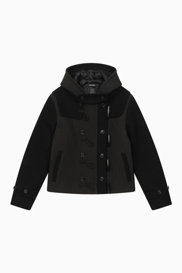 PADDED DUFFLE WOOL COAT, BLACK