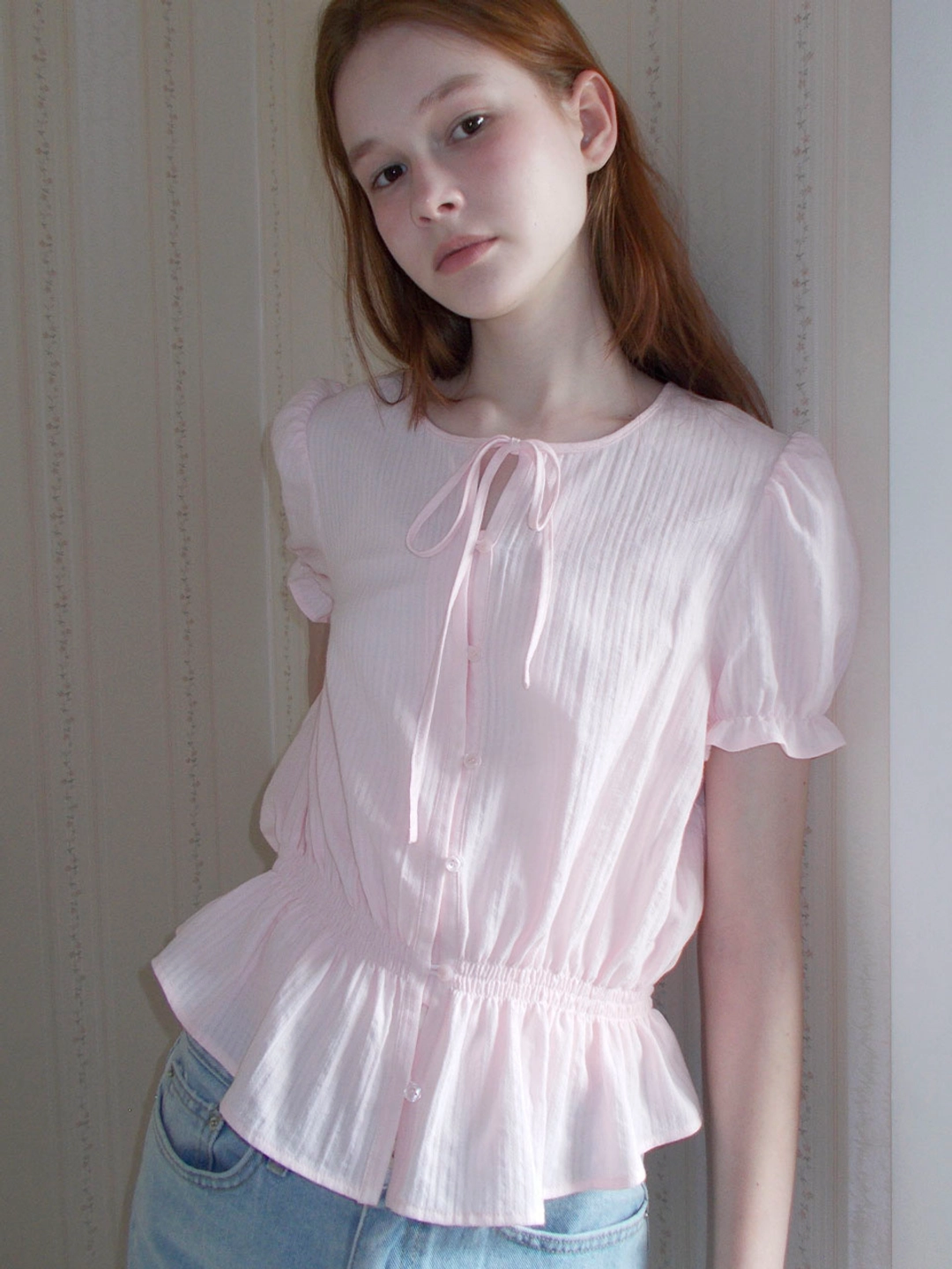 쏘이르 PUFF SLEEVE COTTON BLOUSE - PINK 상품 이미지 2
