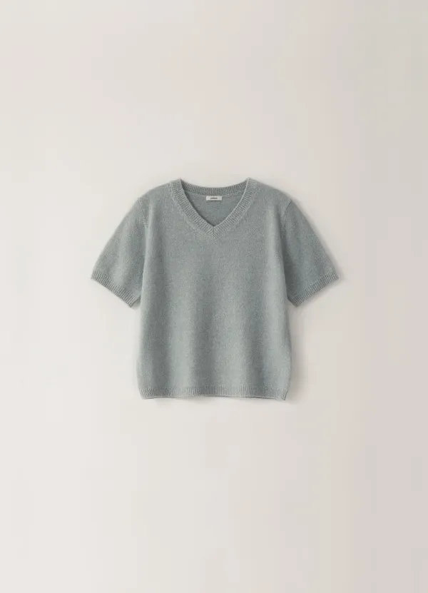 [Limited] Baby Alpaca V-neck Knit - Blue - pebblem