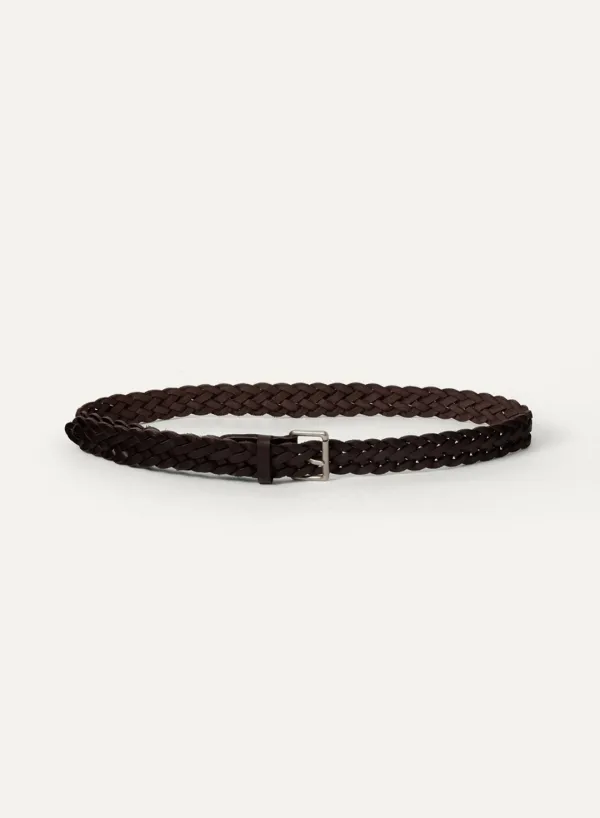 Plaited Leather Belt Dark Brown (FROM ITALY)