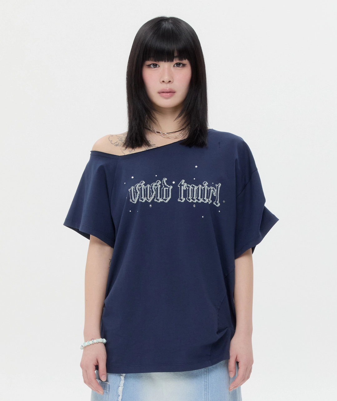 타입서비스 Hotfix Stitch Off Shoulder Top [Navy] 상품 이미지 1