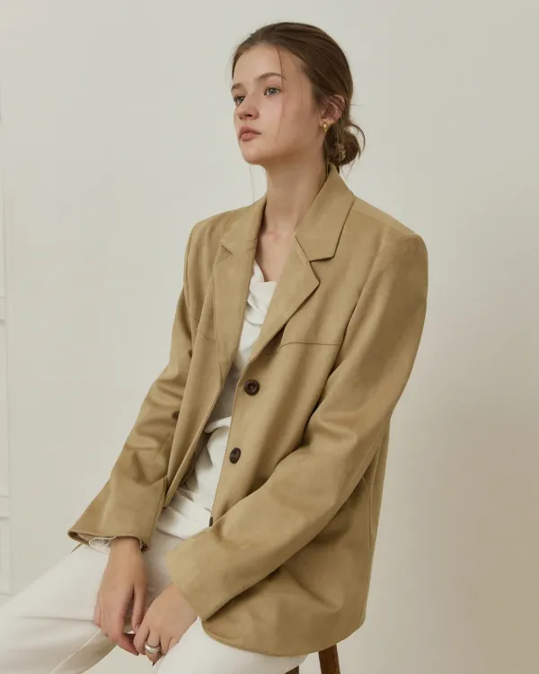 Back label suede jacket - beige