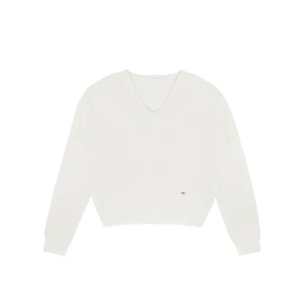 Wool V-Neck Knit Top (pure ivory)