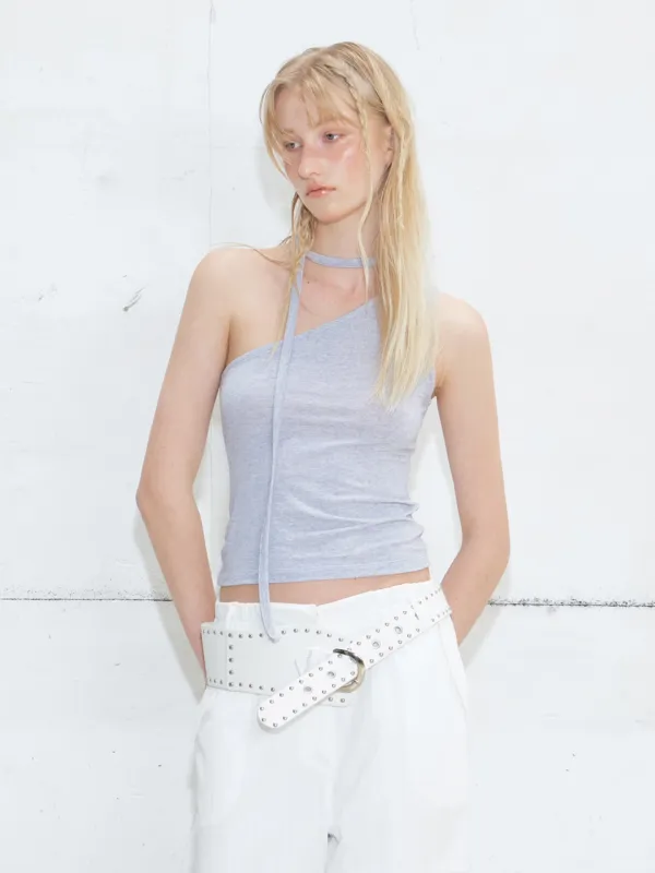 Tie One Shoulder Sleeveless Top, Blue Grey