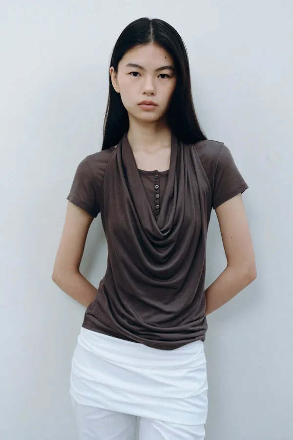2WAY HALTER NECK T-SHIRT, BROWN