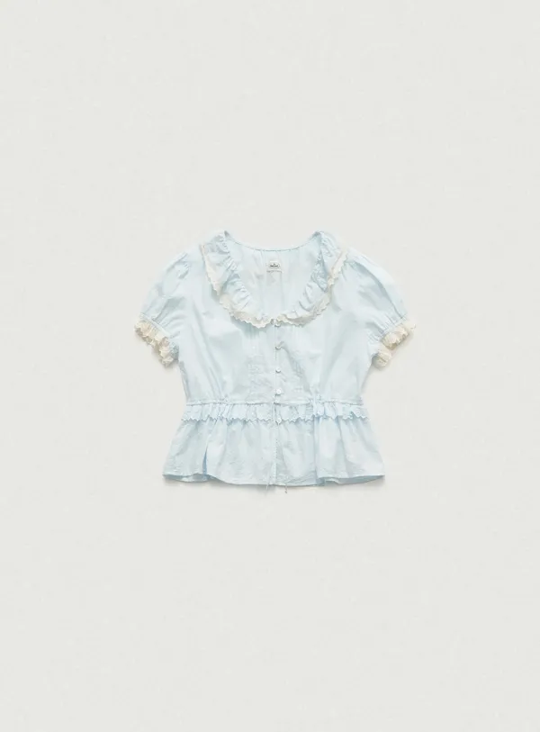 Camille Ruffle Collar Blouse_Light Blue [6월 초 순차 배송]