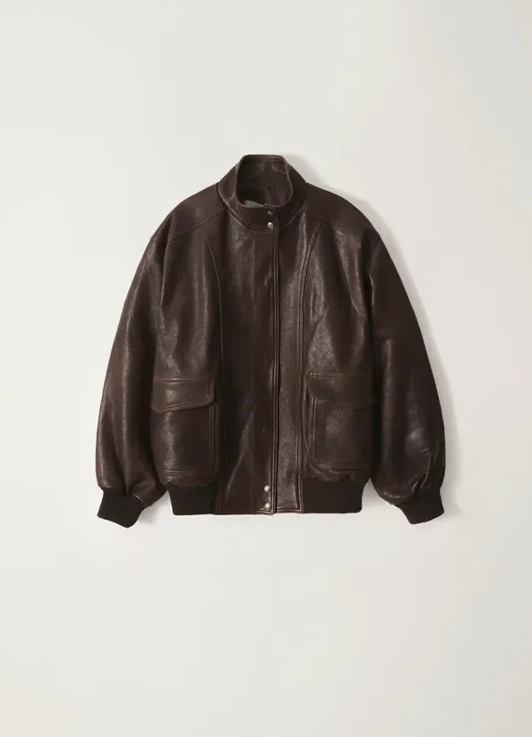 Stand collar leather blouson (Vintage brown)