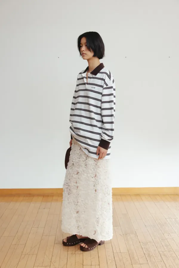 Feather lace band skirt  (ivory / black)