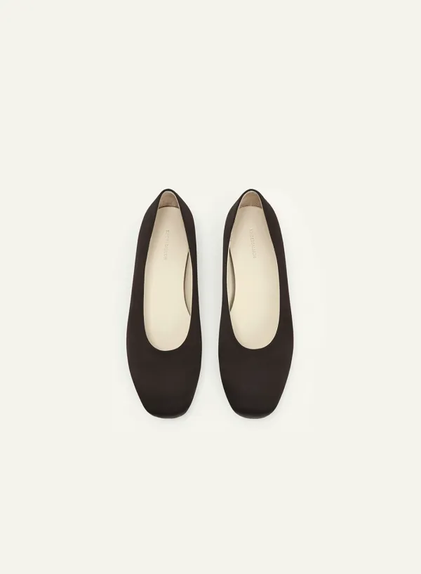 Vera Satin Flat Dark-Brown