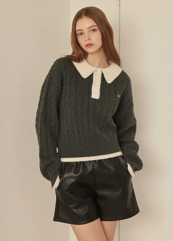  [44-120]  Dazzling Wool Twisted Collar Knit  데즐링 울 트위스트 칼라 니트 (가을-데일리룩-캐주얼룩-출근룩-기본템-카라니트-꽈배기-트위스트-배색-빅사이즈-자체제작) 
