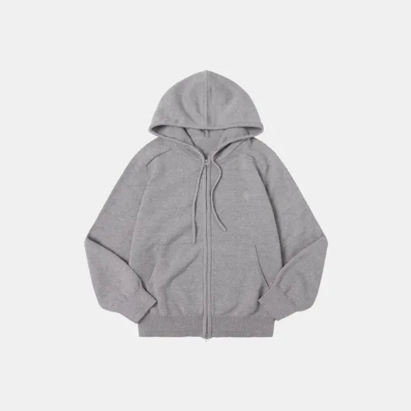 SIKN2135 루즈 핏 니트 후드 집업_Melange gray