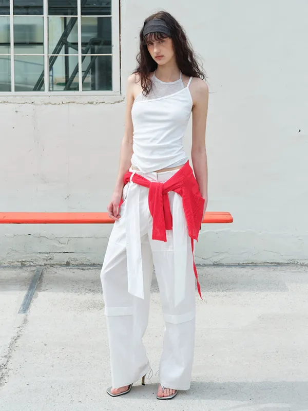 Back String Snap Pants, White