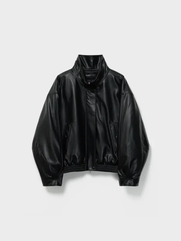 Fur Collar Artificial Leather Jacket_Black - LOW CLASSIC