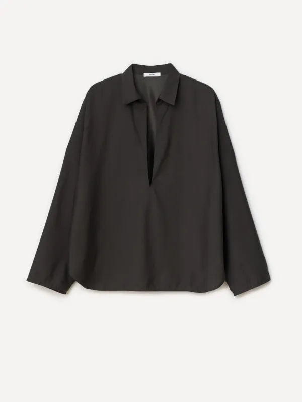 2nd /Deep V-neck Silk Shirts (brown)