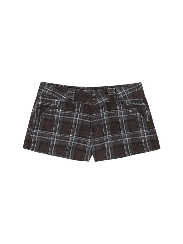 WOOL CHECK MICRO SHORTS_BROWN