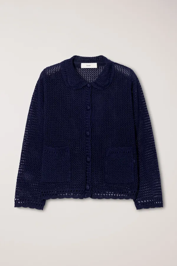 CROCHET COLLARED CARDIGAN NAVY_UDSW6B221N2