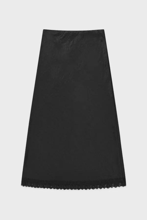 Satin Lace Long Skirt (Charcoal)