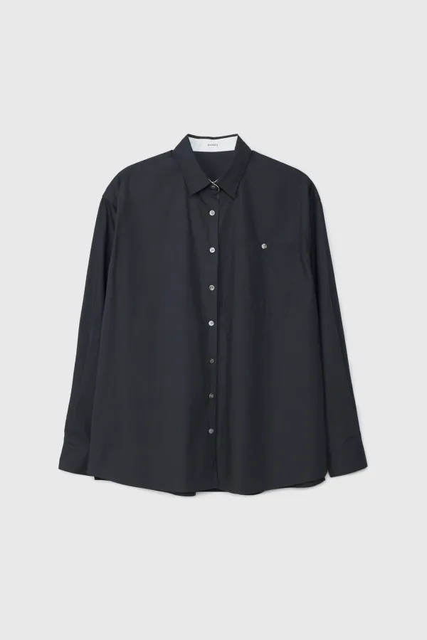 Cotton Contrast Shirt (Charcoal/White)