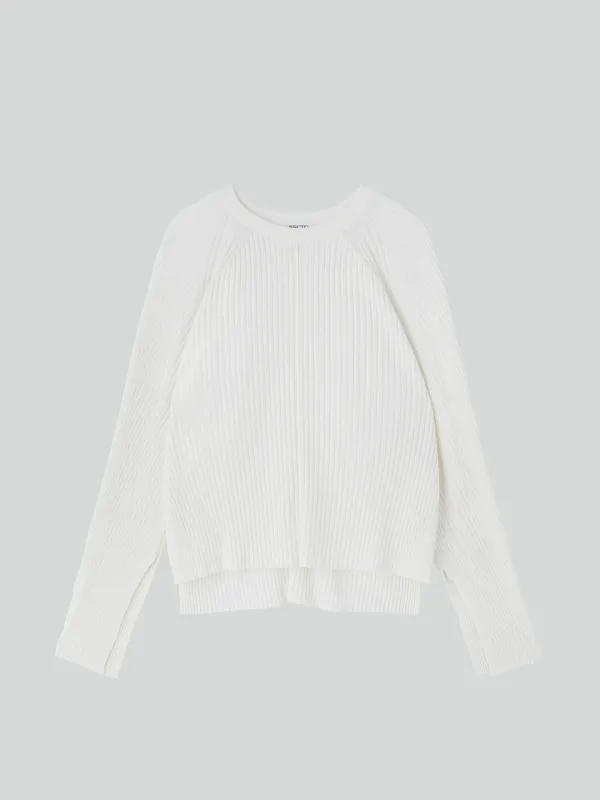 SLIT-CUFFS RIBBED KNIT TOP (IVORY)