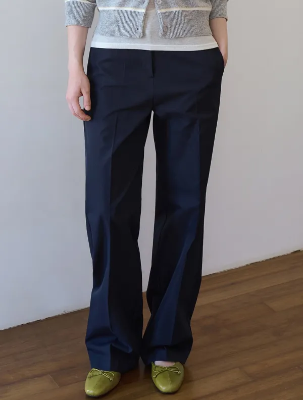 Button pocket straight cotton pants_Navy