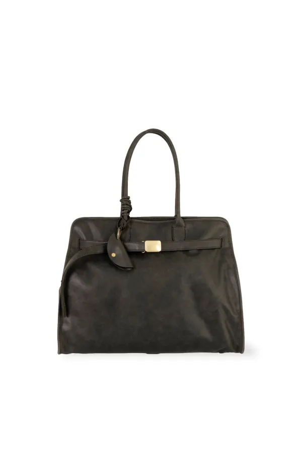 Leather Buckle Bag, Brown