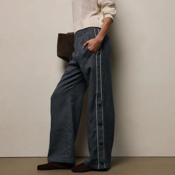Linen Cotton Track Pant - Heather Navy