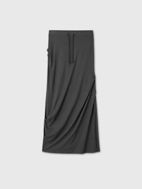 (W) SOFT DRAPED DRAWSTRING SKIRT_ CHARCOAL