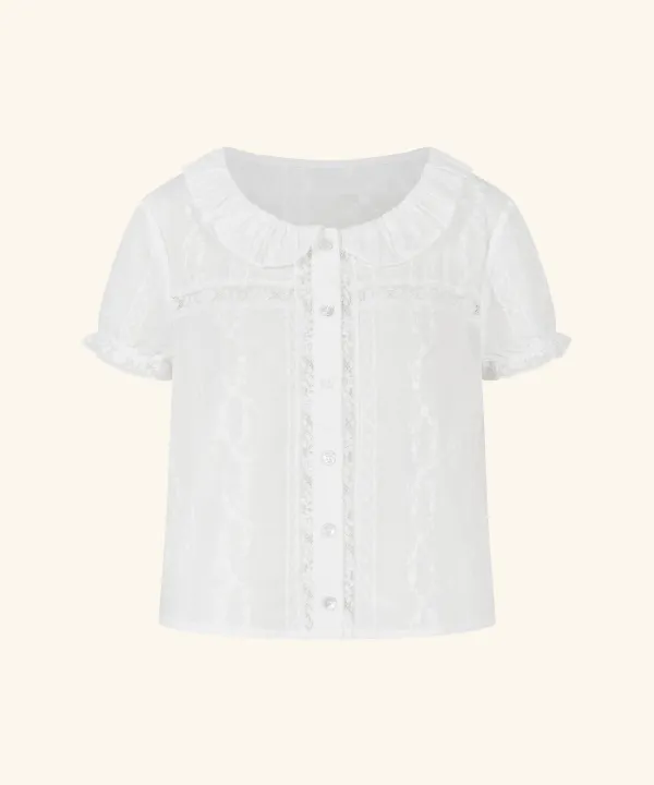 Belle Lace Ruffle Blouse (White)