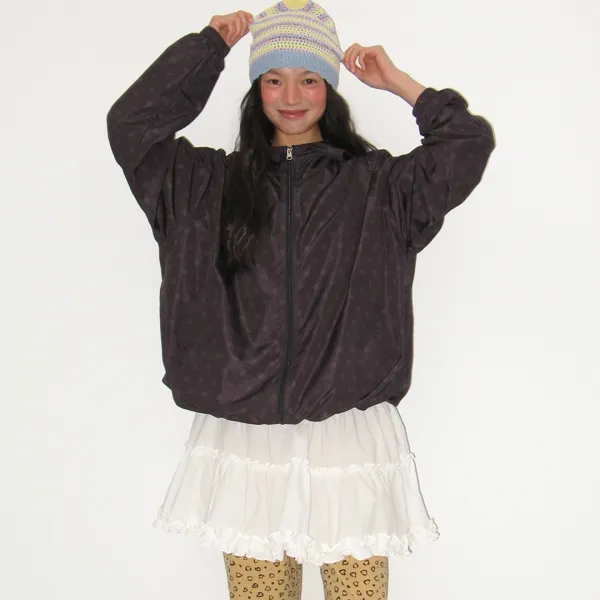HOODED WINDBREAKER JUMPER BLACK DOT