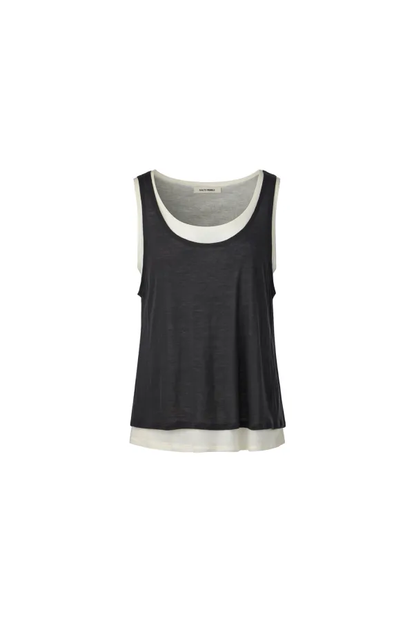 DOUBLE LAYER SLEEVELESS TOP [CHARCOAL]