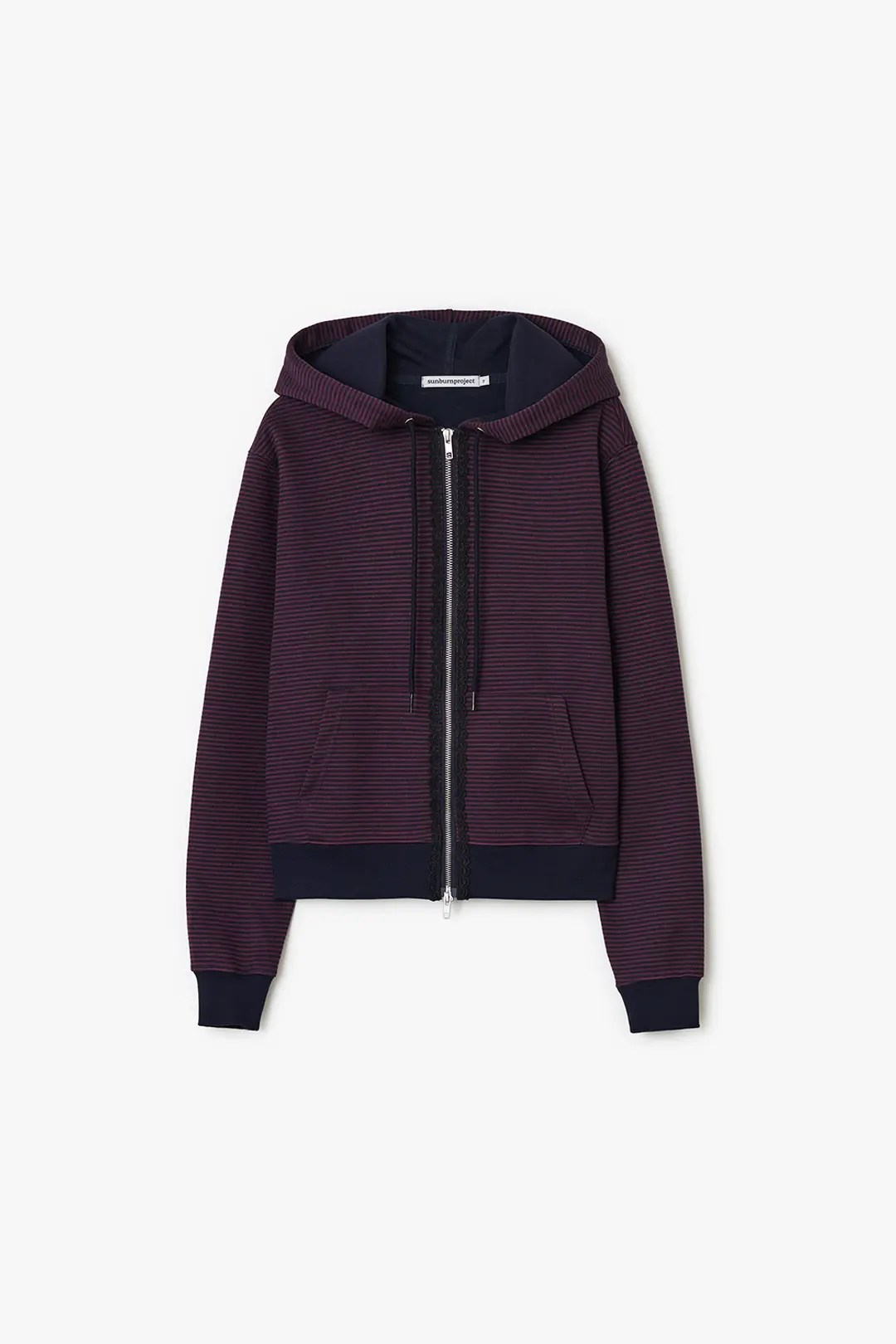 썬번프로젝트 LACE STRIPE HOODIE ZIP-UP, BURGUNDY 상품 이미지 1