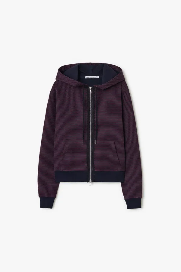 LACE STRIPE HOODIE ZIP-UP, BURGUNDY