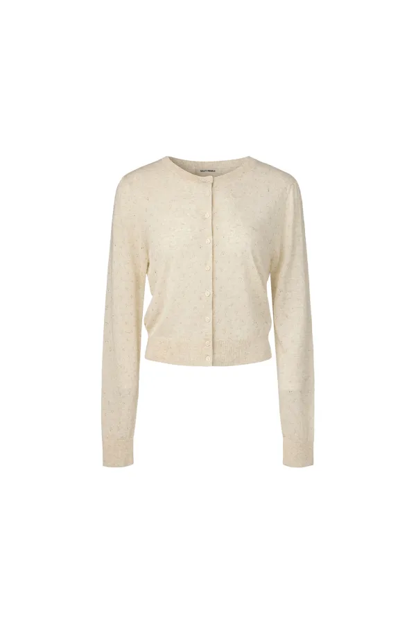 SEMI-GATHERED SHOULDER SKASHI KNIT CARDIGAN [IVORY]