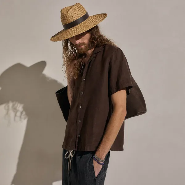 Lightweight Linen Short Sleeve Shirt - Bark Pigment