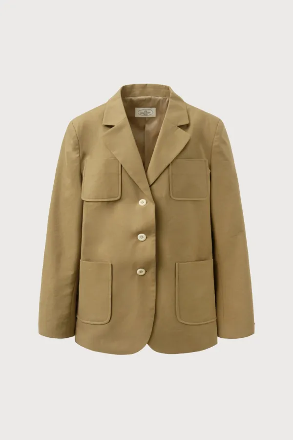 Tailored Three-Button Jacket (White, Beige)