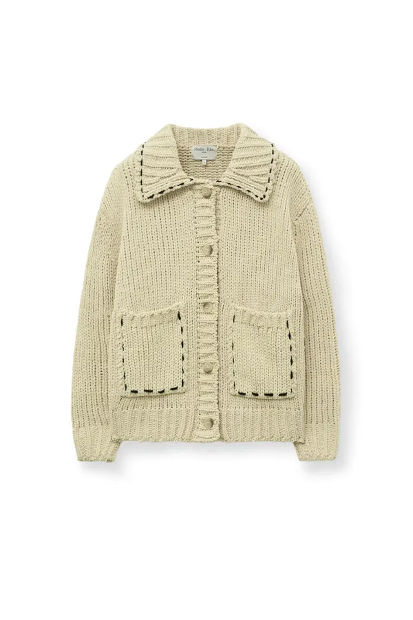 HANDMADE COLLAR KNIT CARDIGAN FOR WOMEN IN BUTTER