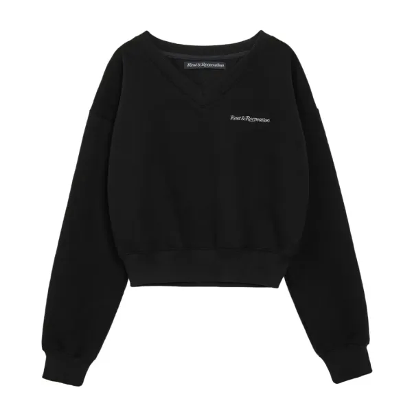 V-NECK CROPPED SWEATSHIRT - BLACK