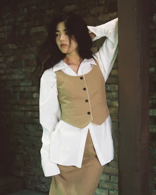 flétta Cotton Western  Vest_Camel