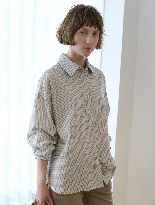 Soft oversized check shirt_Ivory