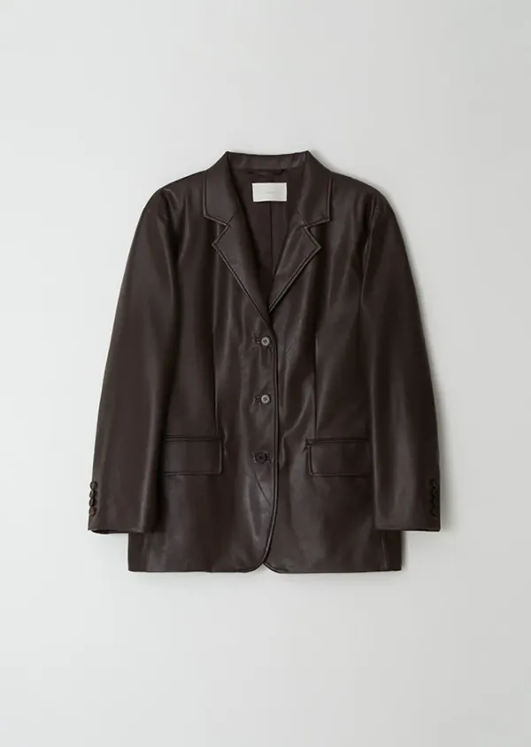 leather single jacket-brown