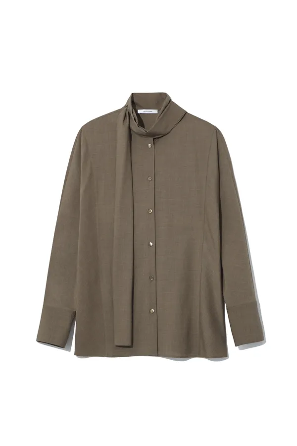 WOOL TIE-NECK SHIRT [BROWN]