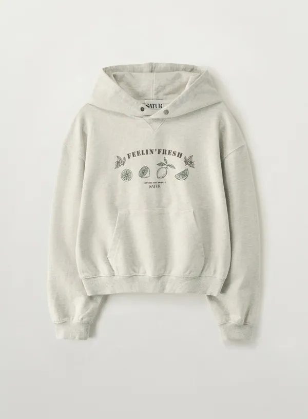 (W) Citron Drawing Crop Hoodie - Oatmeal