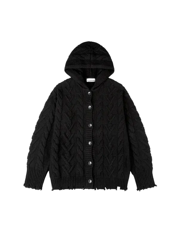 DAMAGED CABLE CARDIGAN [BLACK]