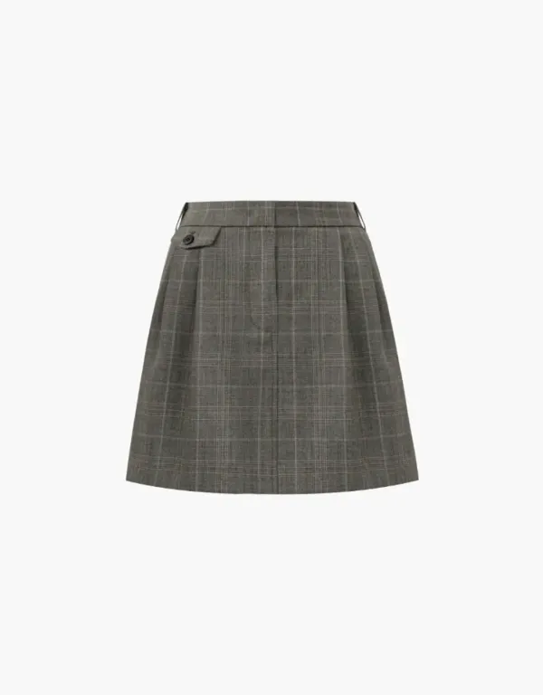 H-line wool skirt (check) - brown