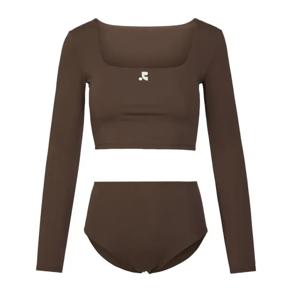 CROPPED TOP + SHORTS SET - BROWN