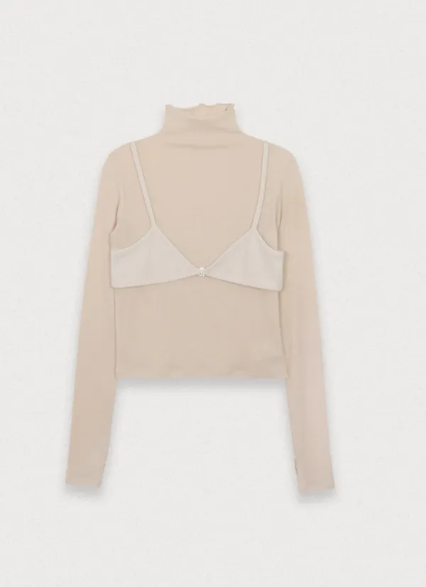 BRALETTE LAYERED HALF NECK TEE - CORAL