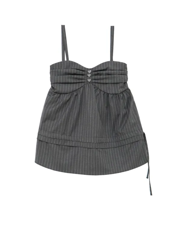 Shirring Flared Stripe Top (Gray)