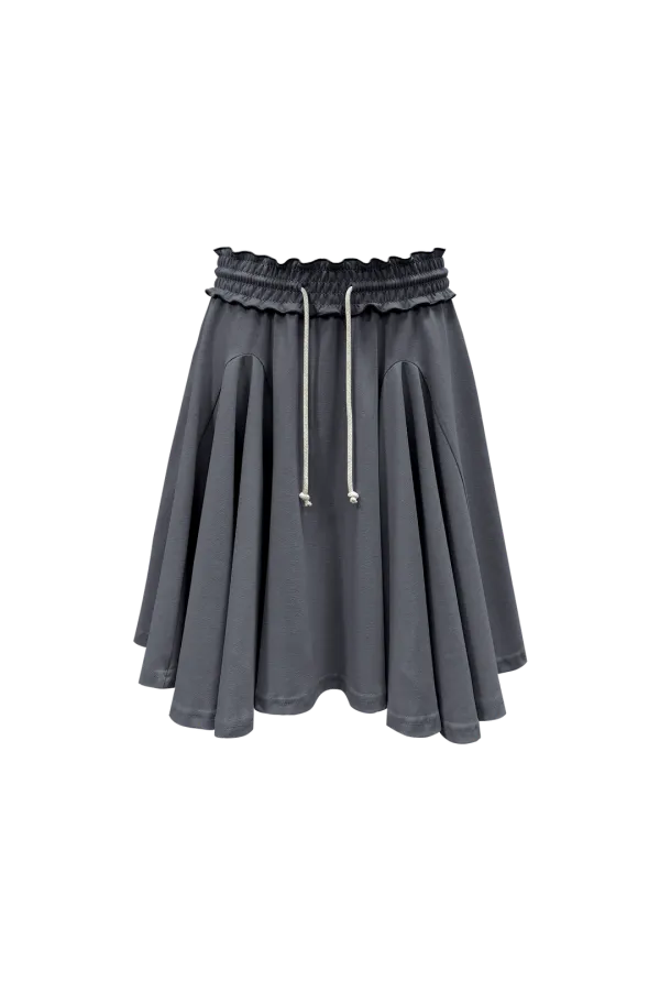 SMOCKED FLARE SKIRT (STONE GRAY)