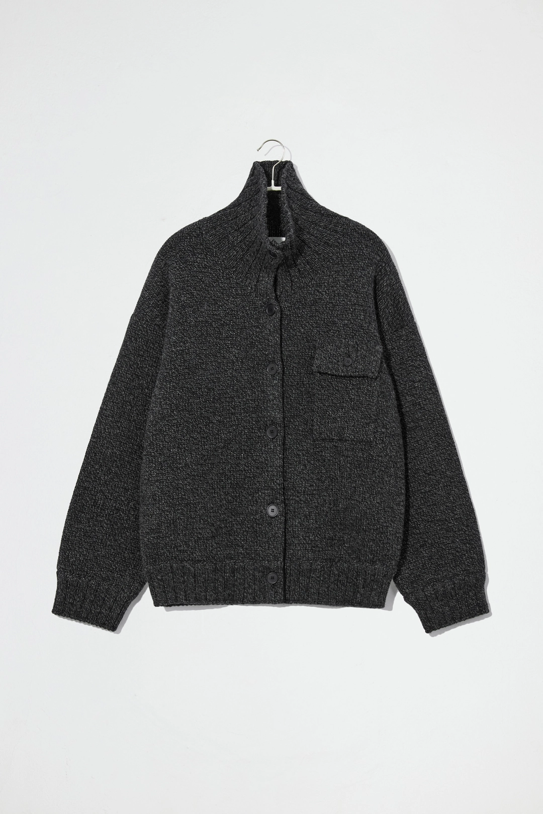 엔오르 MERINO WOOL HIGH NECK CARDIGAN - DARK GREY 상품 이미지 1